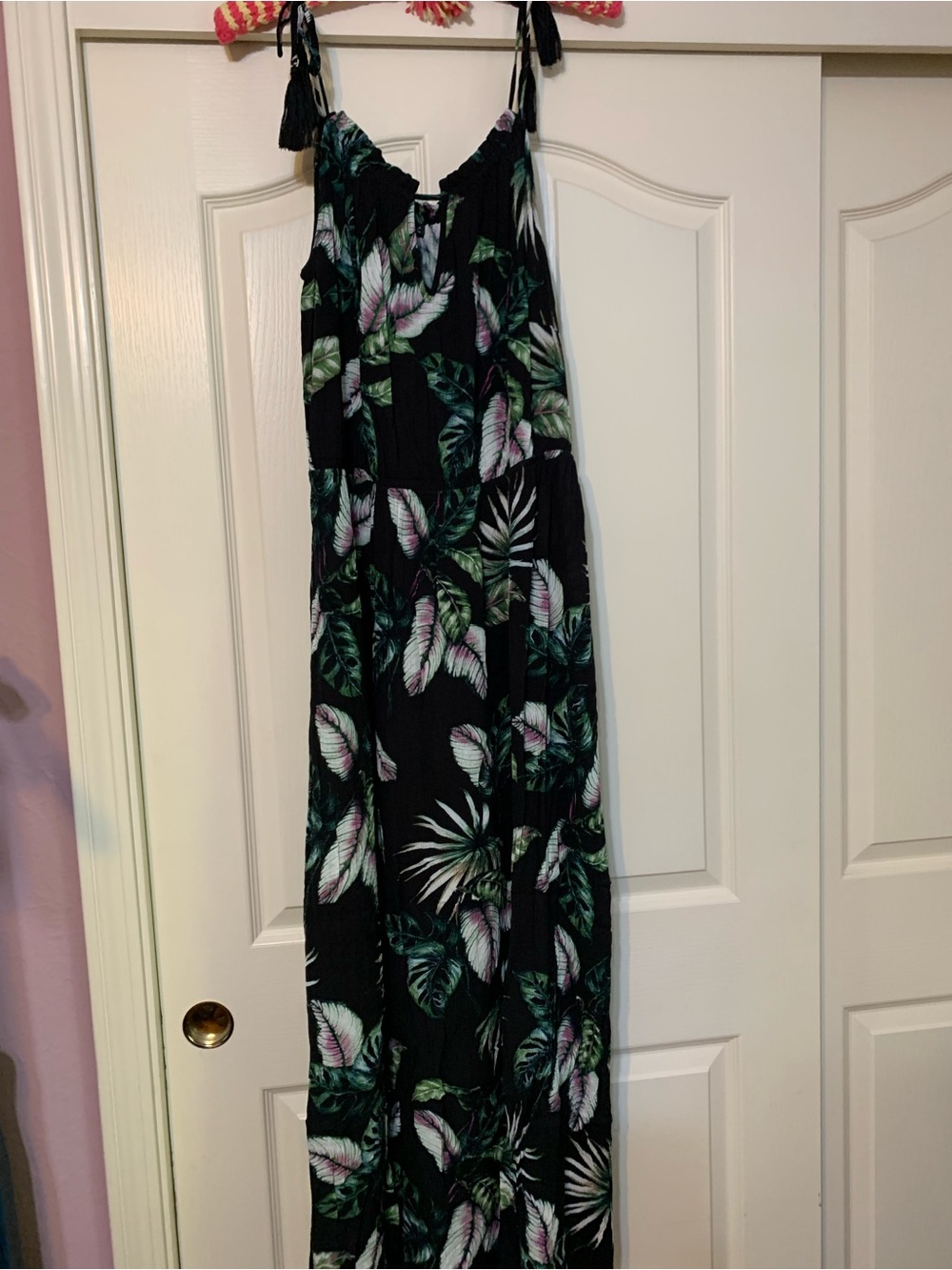 City Chic Black Tropical Leaf Maxi dress with Green & White Print